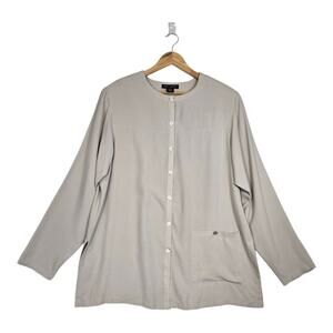 Anne Carson Silk Blouse Jacket 1X Gray Greige Minimalist Lagenlook Chic Layering